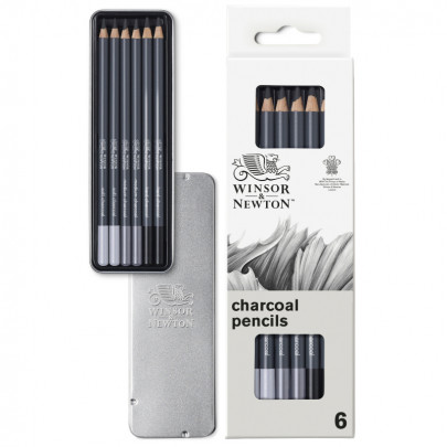 Набір олівців вугільних 6 шт, в металі Charcoal Pencil W&N, 490025