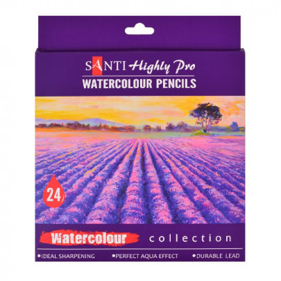 Набор акварельных карандашей 24 цветов, Santi Highly Pro.