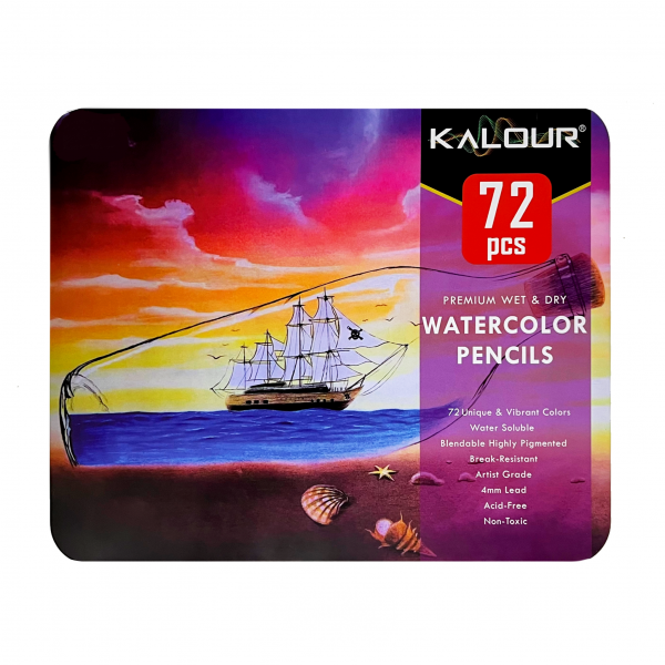 Набор акварельных карандашей Kalour Watercolor Pencils, в металлическом пенале, 72 цвета