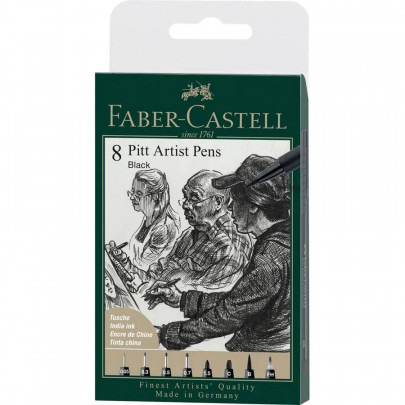 Набір капілярних ручок PITT Artist Pen Black (0.05,0.3,0.5,0.7,1.5,C,B,FH), 8 шт, Faber-Castell