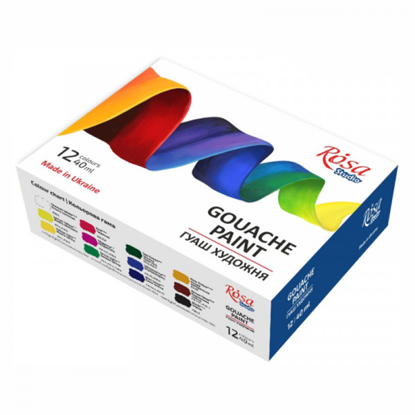 Набір гуашевих фарб ROSA Studio, 12 кольорів по 40 мл