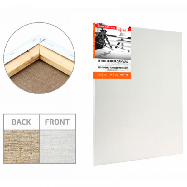 Холст на подрамнике ROSA, лён среднее зерно, акриловый грунт, 40*60 см