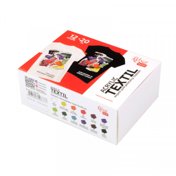 Набір акрилових фарб по тканині 12 кольорів по 20 мл, STYLE ROSA Talent