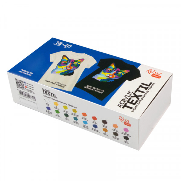 Набір акрилових фарб по тканині 18 кольорів по 20 мл, ROSA Talent
