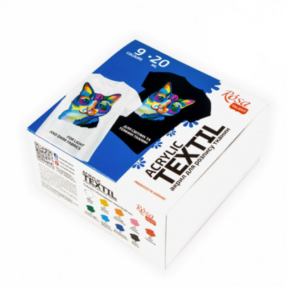 Набір акрилових фарб для тканини ROSA Talent, 9 кольорів по 20 мл