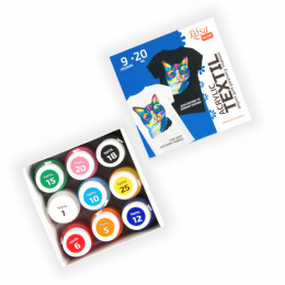 Набір акрилових фарб для тканини ROSA Talent, 9 кольорів по 20 мл