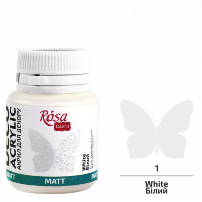 Акрилова матова фарба для декору, ROSA Talent №1 Білий, 20 мл