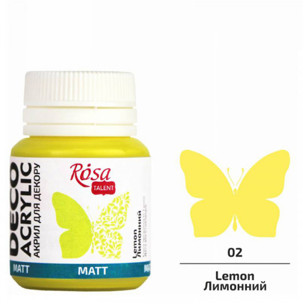 Акрилова матова фарба для декору, ROSA Talent №2 Лимонний, 20 мл