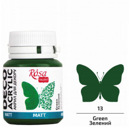 Акрилова матова фарба для декору, ROSA Talent №13 Зелений, 20 мл