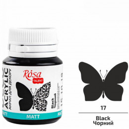 Акрилова матова фарба для декору, ROSA Talent №17 Чорний, 20 мл