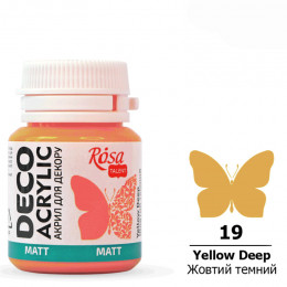 Акрилова матова фарба для декору, ROSA Talent №19 Жовтий темний, 20 мл