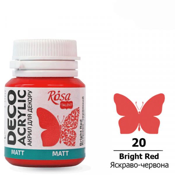 Акрилова матова фарба для декору, ROSA Talent №20 Яскраво-червоний, 20 мл