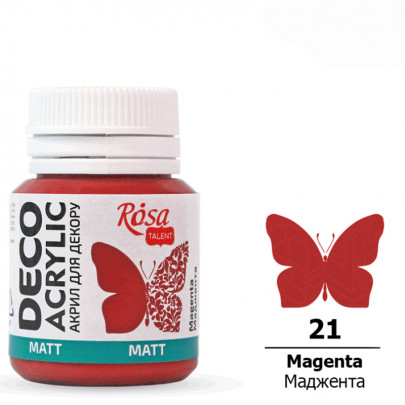 Акрилова матова фарба для декору, ROSA Talent №21 Маджента, 20 мл