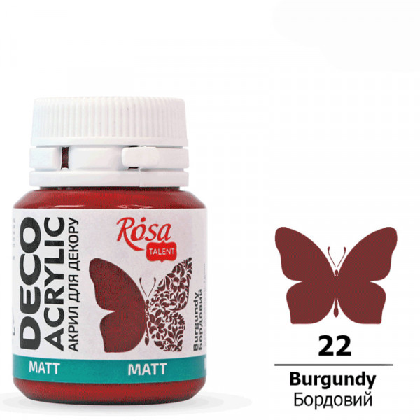 Акрилова матова фарба для декору, ROSA Talent №22 Бордовий, 20 мл