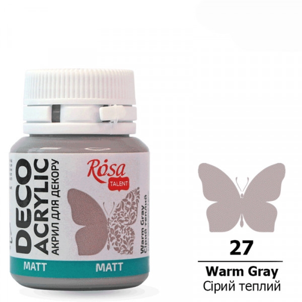 Акрилова матова фарба для декору, ROSA Talent №27 Сірий теплий, 20 мл