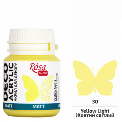 Акрилова матова фарба для декору, ROSA Talent №30 Жовтий світлий, 20 мл