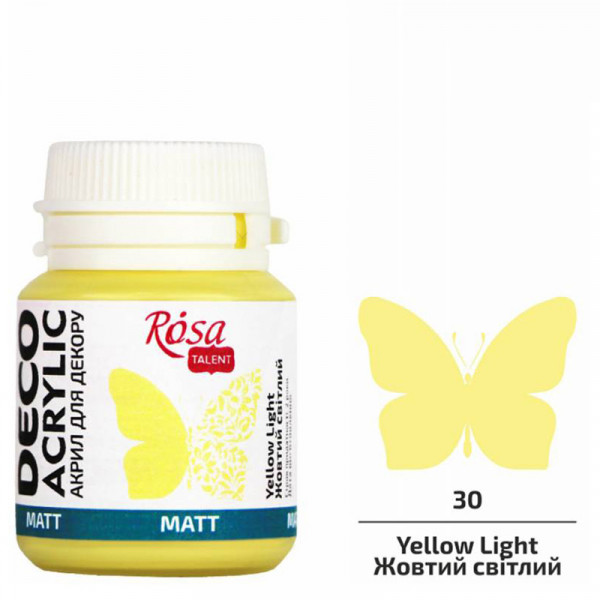 Акрилова матова фарба для декору, ROSA Talent №30 Жовтий світлий, 20 мл