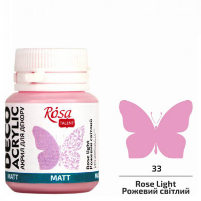 Акрилова матова фарба для декору, ROSA Talent №33 Рожевий світлий, 20 мл