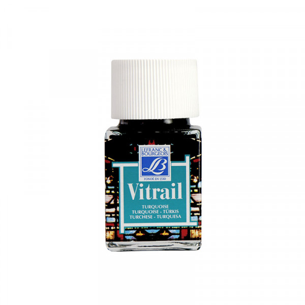 Вітражна фарба на сольвентній основі Lefranc Vitrail, №050 Бірюзовий (Turquoise blue), 50 мл