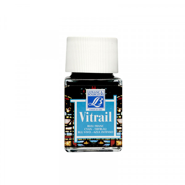 Вітражна фарба на сольвентній основі Lefranc Vitrail, №087 Блакитний (Cyan), 50 мл