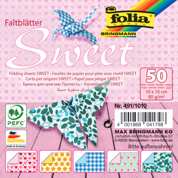 Набір паперу для орігамі Folding sheets Sweet, 50 аркушів, 10*10 см, Folia