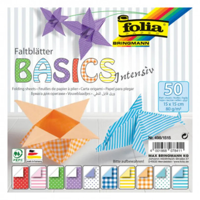 Набор бумаги для оригами Folding Papers Basics intensive, 50 листов, 15*15см, Folia