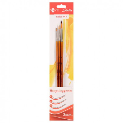 Набір пензлів №1 синтетика круглі, 3 шт. (№1,4,8) коротка ручка Santi 