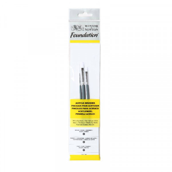 Набор кистей из синтетического ворса (3 шт: кр.№2, пл.№2, ов.№4,) к.р. Foundation Acrylic Brushes W&N, 5925003