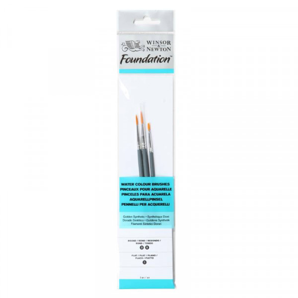 Набір пензлів з синтетичного ворсу (3 шт:№3, 5, пл.№1) к.р. Foundation Watercolor Brushes W&N, 5925011
