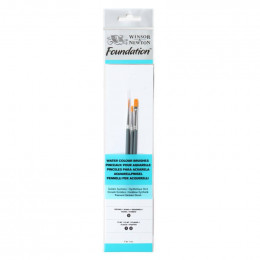 Набір пензлів з синтетичного ворсу (3 шт: к.р.№3, пл.№1,2) к.р. Foundation Watercolor Brushes W&N, 5925012 