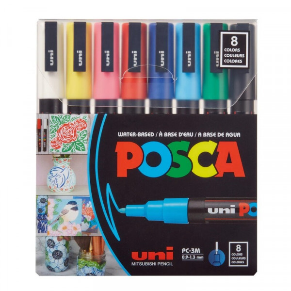 Набір маркерів 0,9-1,3 мм 8 шт Uni POSCA ,PC-3M 8C 