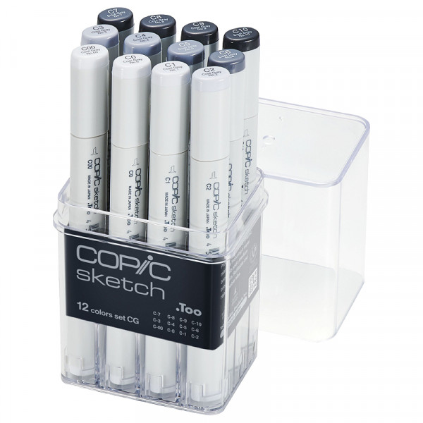 Набор спиртовых маркеров Copic Sketch Set "Cool Gray", 12 шт, акриловый кейс