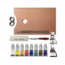 Набір олійних фарб 8*37 мл + розчиники 2 шт по 75 мл + 2 пензлі + аксесуари Winton Wooden Set, 1490712