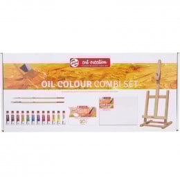 Набір олійних фарб, ArtCreation, Combiset, 12*12мл, мольберт, полотно 24х30, пензлі - 2шт, паперова палітра – 10 арк., Royal Talens