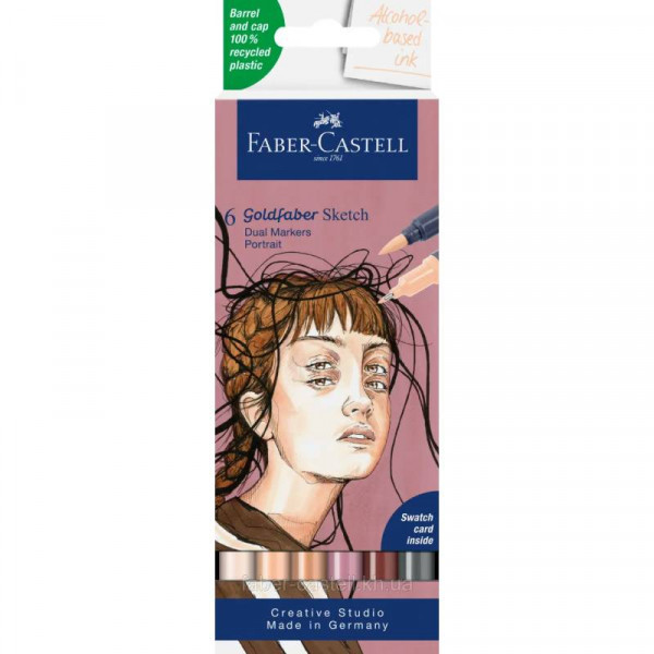 Набір маркерів FaberCastell Goldfaber, Portrait, двосторонні, 6 шт,164812