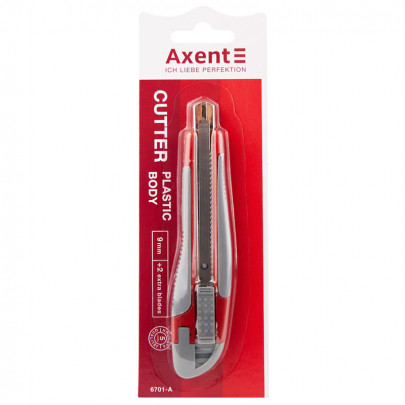 Ніж канцелярський Axent, 9 мм,  прорезинена ручка, в блістері + 2 леза