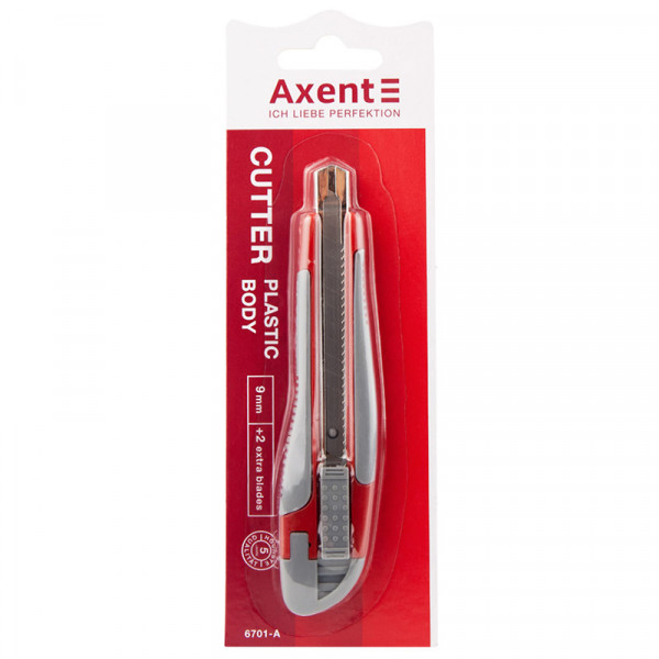 Ніж канцелярський Axent, 9 мм, прорезинена ручка, в блістері + 2 леза