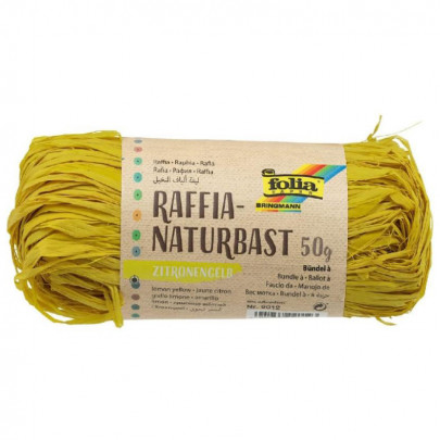 Бечевка натуральная в мотке Folia Raffia-natural bast, 50г/ - #12 Лимонно-желтый