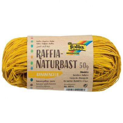 Бечевка натуральная в мотке Folia Raffia-natural bast, 50г/ - #14 Бананово-желтый