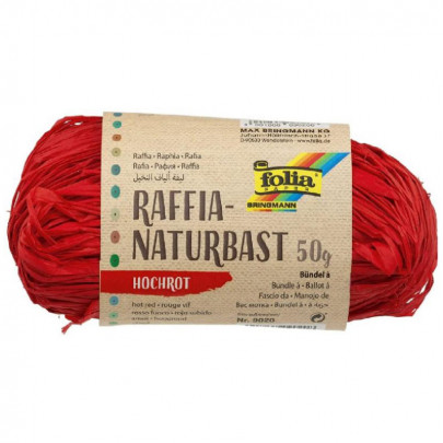 Бечевка натуральная в мотке Folia Raffia-natural bast, 50г/ - #20 Ярко-красный