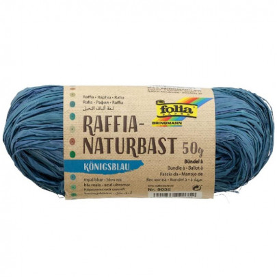 Бечевка натуральная в мотке Folia Raffia-natural bast, 50г/ - #35 Синий