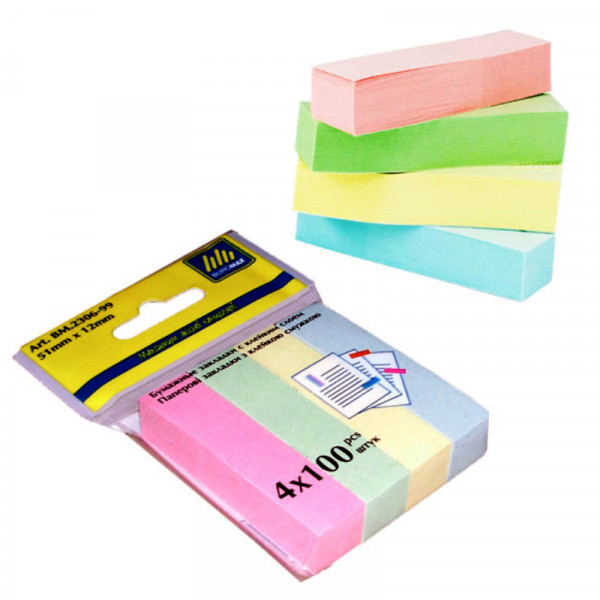Закладки Axent, прямокутні, 4 кольори, 400 шт, 12*51 мм.