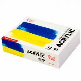 Набір акрилових фарб Rosa Start Ukraine, 12 шт, об’єм баночки 10 мл, картон
