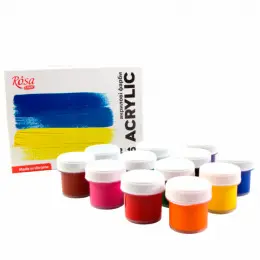 Набір акрилових фарб Rosa Start Ukraine, 12 шт, об’єм баночки 10 мл, картон