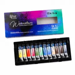 Набір акварельних фарб 12 кольорів в тубах, картон, ROSA Gallery