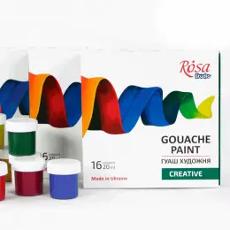 Набір гуашевих фарб ROSA Studio Creative, 16 кольорів по 20 мл
