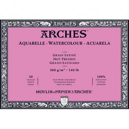 Альбом (блок) для акварелі, гарячий прес, Arches Hot Pressed 20 аркушів 300 г/м2, 10x25 см