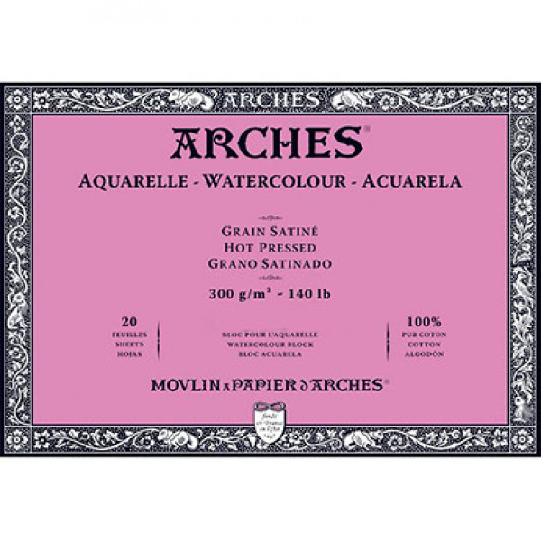 Альбом (блок) для акварелі, гарячий прес, Arches Hot Pressed 20 аркушів 300 г/м2, 18x26 см
