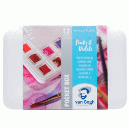 Набір акварельних фарб Van Gogh, Pocket box PINKS & VIOLETS, кювети 12 кол., В пластиковому пеналі + пензлик, RoyalTalens