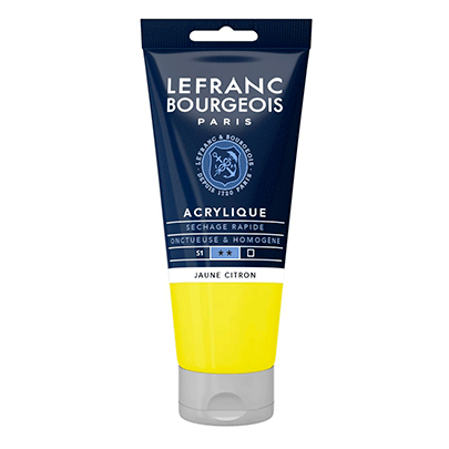 Краска акриловая Lefranc Fine Acrylic Color, Serie 1, 80 мл, #169 Лимонно-желтый (Lemon yellow)